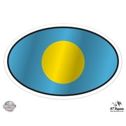 Palau Flag Oval - 3" Vinyl Sticker - For Car Laptop I-Pad Phone Helmet Hard Hat - Waterproof Decal