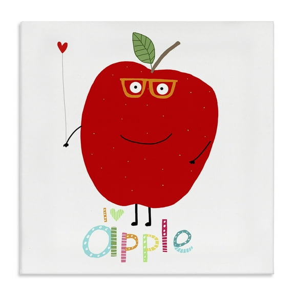 Stupell Industries Fun Smiling Apple Food & Beverage Painting Wrapped Canvas Art Print Wall Art, 17 x 17