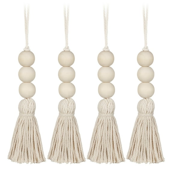 MRLESS 4PCS Rustic Wood Bead Garlands with Tassels, Farmhouse Style Home Decor, Prayer Beads for Wall Hanging