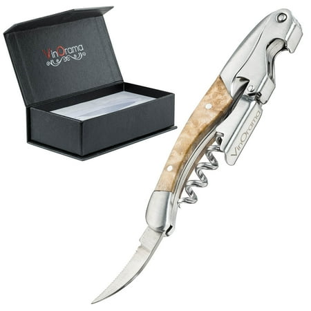 Deluxe Waiters Corkscrew - VinOrama Premium Waiters Corkscrew Rosewood Handle 3-in-one Wine Opener, Beer Bottle Opener and Foil Cutter with Attractive Gift Packaging