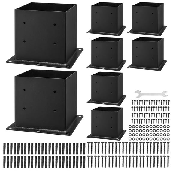 KFFKFF 4x4 Post Base Set of 8, Inner Dimensions 3.6x3.6 inch / 92x92 mm, Durable Carbon Steel Brackets for Decking, Wood Post Support, Pavilion Deck Railing, and Base Plate Applications, Black