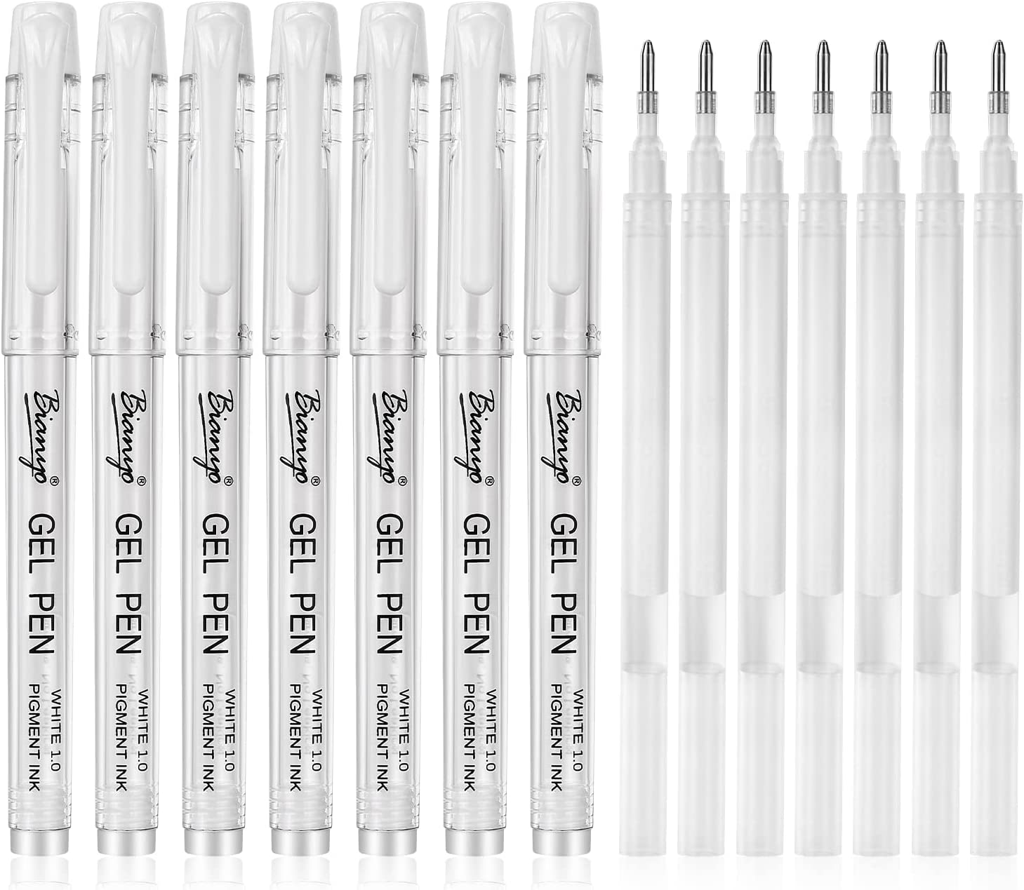 Bianyo White Gel Pen Combo Set, Pack of 7 White Gel Pens and 7 Refills in a  Zipper Pouch