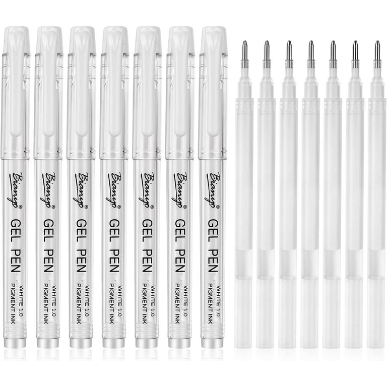 Bianyo White Gel Pen Combo Set, Pack of 7 White Gel Pens and 7 Refills in a  Zipper Pouch