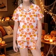 thumbnail image 2 of LIIPEE Girls Halloween Graphic Pajamas Short Sleeve Button Down Shirts And Shorts Pajama Sets Kids Holiday Sleepwear 1-14 Years, 2 of 6