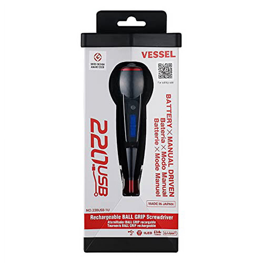 Vessel Ball Grip Cordless Electric Screwdriver – Rechargeable 220USB – 25 Bits – JAPAN – With LED