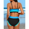 thumbnail image 3 of Attraco Women High Waisted Bikini Sets Sporty Color Block Two Piece Swimsuit Scoop Neck Bathing Suits Shoulder Straps Swimwear, 3 of 7