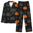 thumbnail image 3 of QIUOMBBP Woman 2 Piece Pajama Sets Long Sleeve Button Down Sleepwear with Pockets Matching Wide Leg Pants Lounge Set Nightwear, Black, XXXL, 3 of 6