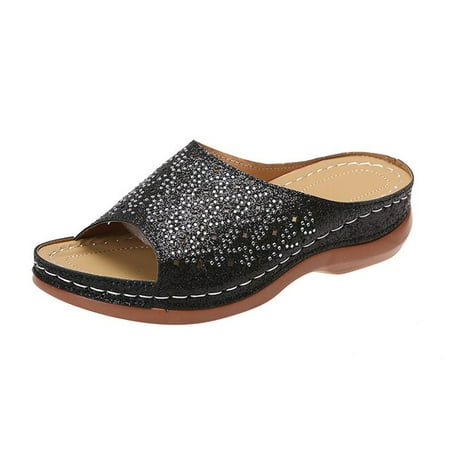 

QWZNDZGR Rimocy Gold Silver Crystal Platform Slippers Women 2022 Summer Open Toe Beach Sandals Woman Light Comfortable Wedge Slides Shoes