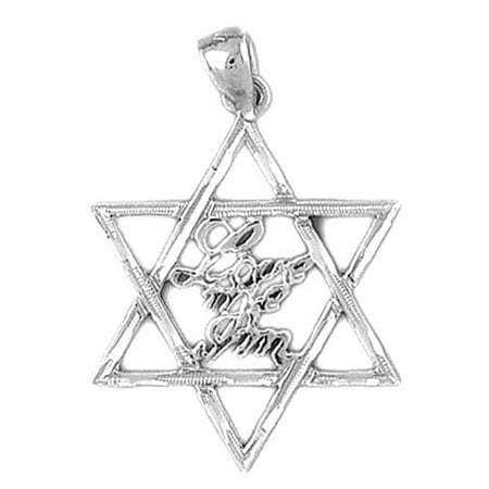 Love Star Of David Pendant - 14K White Gold Love Me I'm Jewish Star of David Pendant - 31 mm
