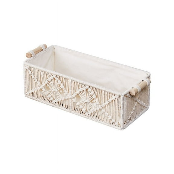 Nvzi Storage Baskets Boho Decor Box Handmade Woven Decorative Countertop Toilet Tank Shelf Cabinet Organizer for Bedroom Livingroom Home, 11.8*5.5*3.9inch Ivory