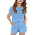 thumbnail image 2 of NAISIBABY Girls Outfit Sets 2PC, Solid Short Sleeve T-Shirt Elastic Waist Shorts Kids Summer Casual Clothes Blue 11-12T, 2 of 8