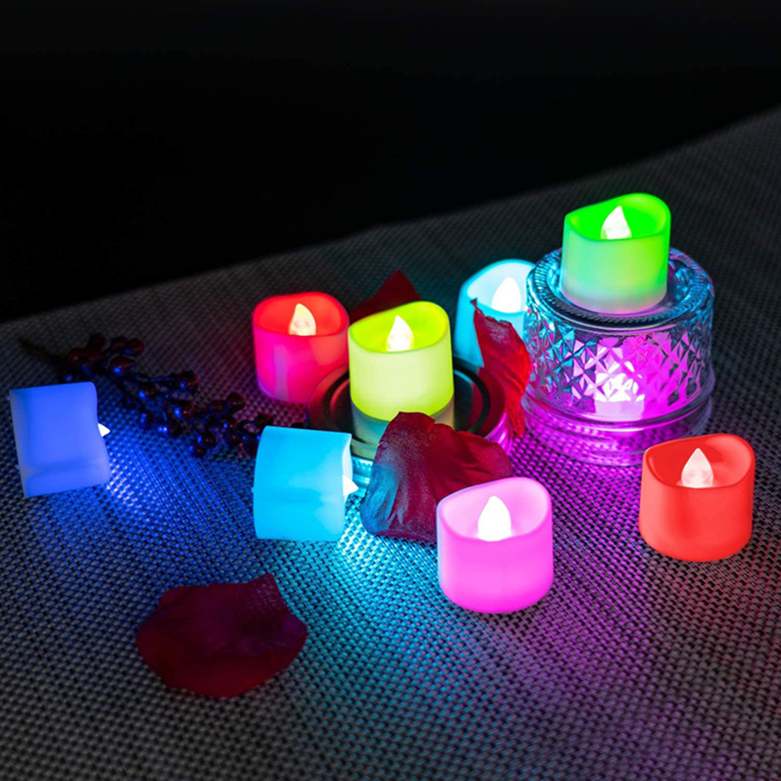 DGROEE 12Pcs Tea Lights, Multicolor Flameless Candles Intelligent