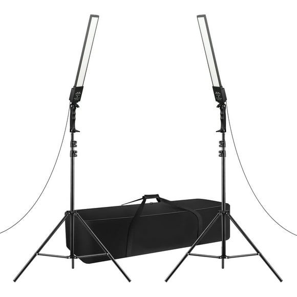 Professional Photography Studio LED Kit with 2pcs 3200-5500K Bi-color Dimmable LED Video Light Bar Strip Light 2pcs 2M Light Stands 2pcs Diffuser Cloth 2pcs Power Adapters 1pc Nylon Carryin