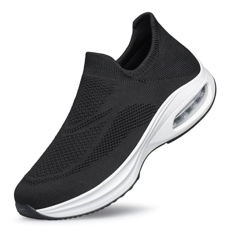 AMANSSE Men's Sneakers Slip on Lightweight Breathable Mesh Fitness Tennis Athletic Walking Shoes Black Size 7