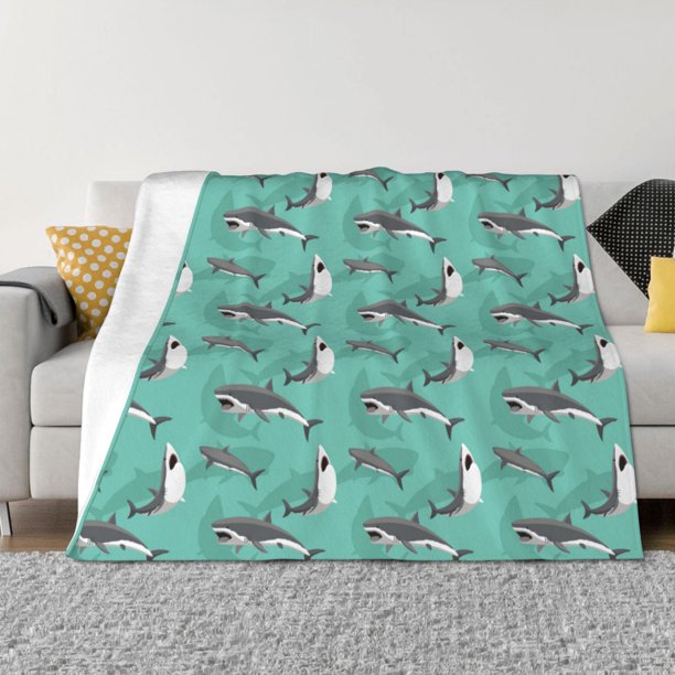 Balery Great White Shark Manta de Franela con Dibujo, Lujo Ultra Suave y Cálido, Antipelusa y Resistente a las Arrugas para Cama, Sofá, Camping -40"x30"