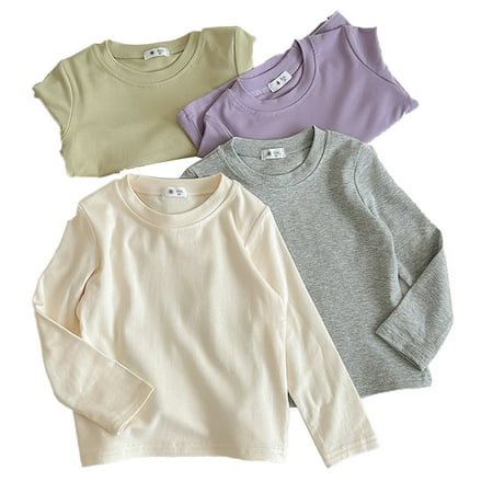 

YTDSCS Baby Kids Girls Boys Undershirts Long Sleeve Shirts Children s Pure Color with High-Quality Soft Cotton Round Collar Simple for 3-10Y