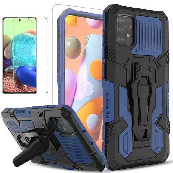 Galaxy A52 5G Case, Dual Layers [Combo Holster] And Built-In Kickstand Bundled with [Temerped Glass Screen Protector] Hybird Shockproof (Black)