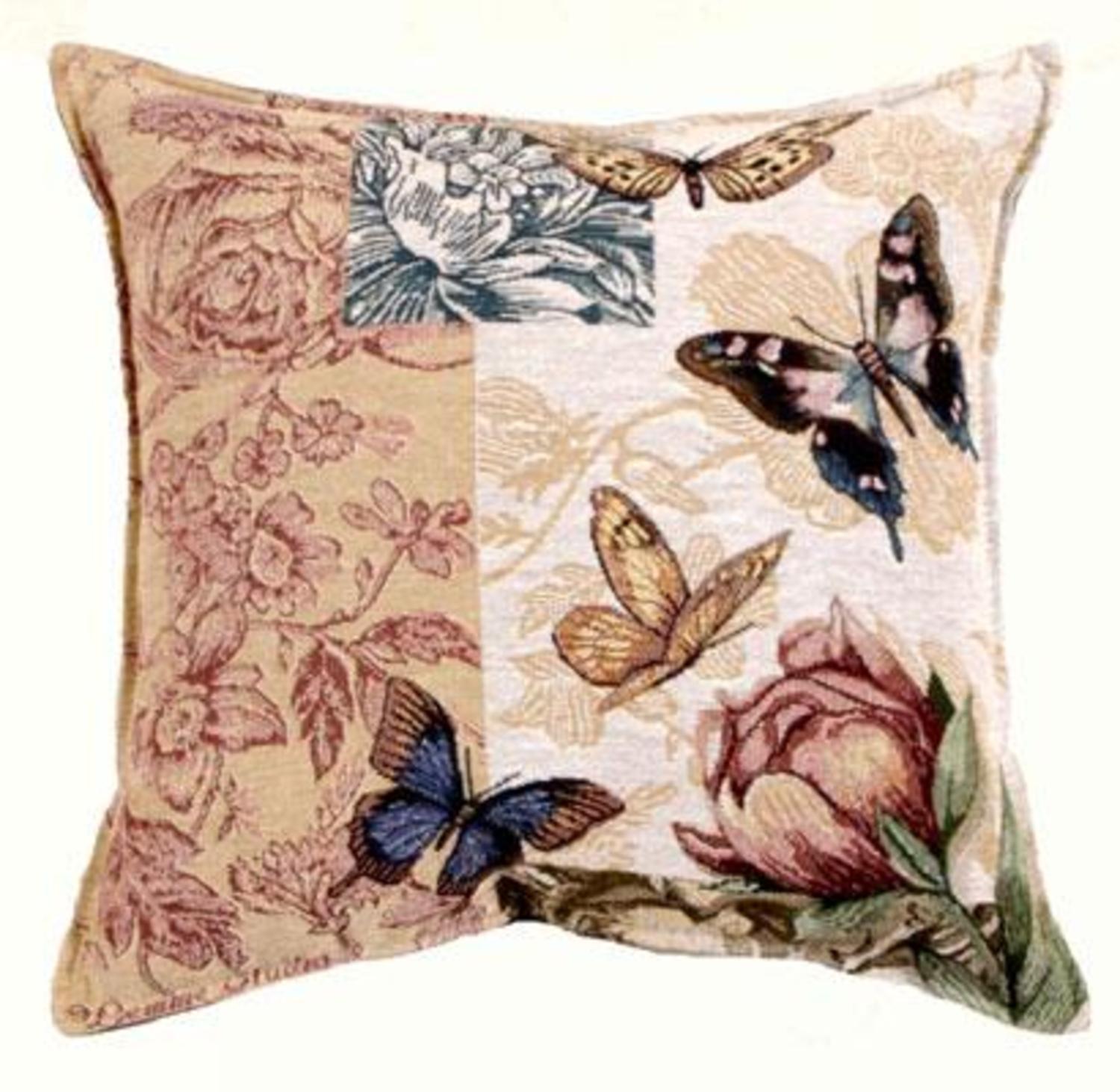 17" Floral Butterfly Tapestry Square Throw Pillow