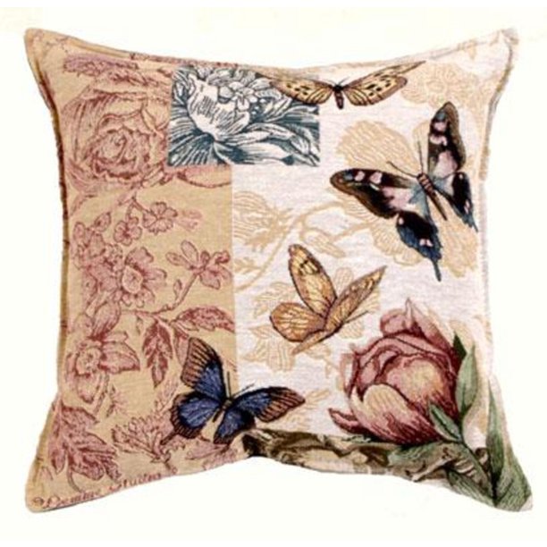 17" Floral Butterfly Tapestry Square Throw Pillow