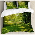 thumbnail image 3 of Green Duvet Cover Set Twin Size, Summer Park in Hamburg Germany Trees Sunlight Forest Nature Theme Scenic Outdoors Picture, Decorative 2 Piece Bedding Set with 1 Pillow Sham, Green, by Ambesonne, 3 of 3