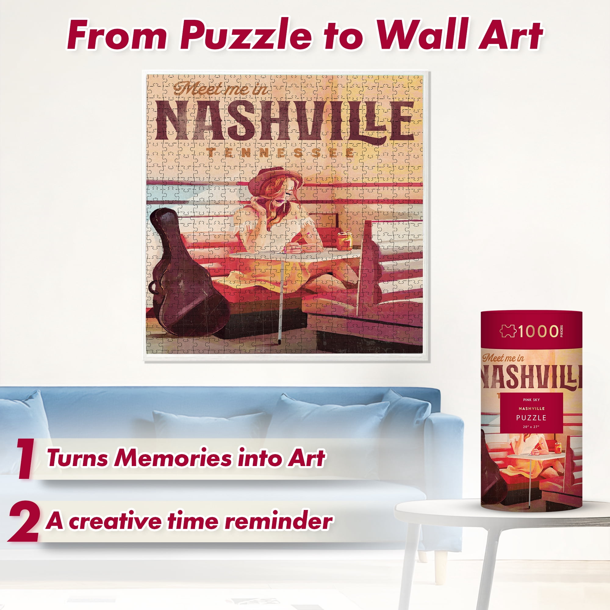 Nashville Pink Sky Puzzle 1000 Piece Cylinder Tube Gift Jigsaw Puzzle