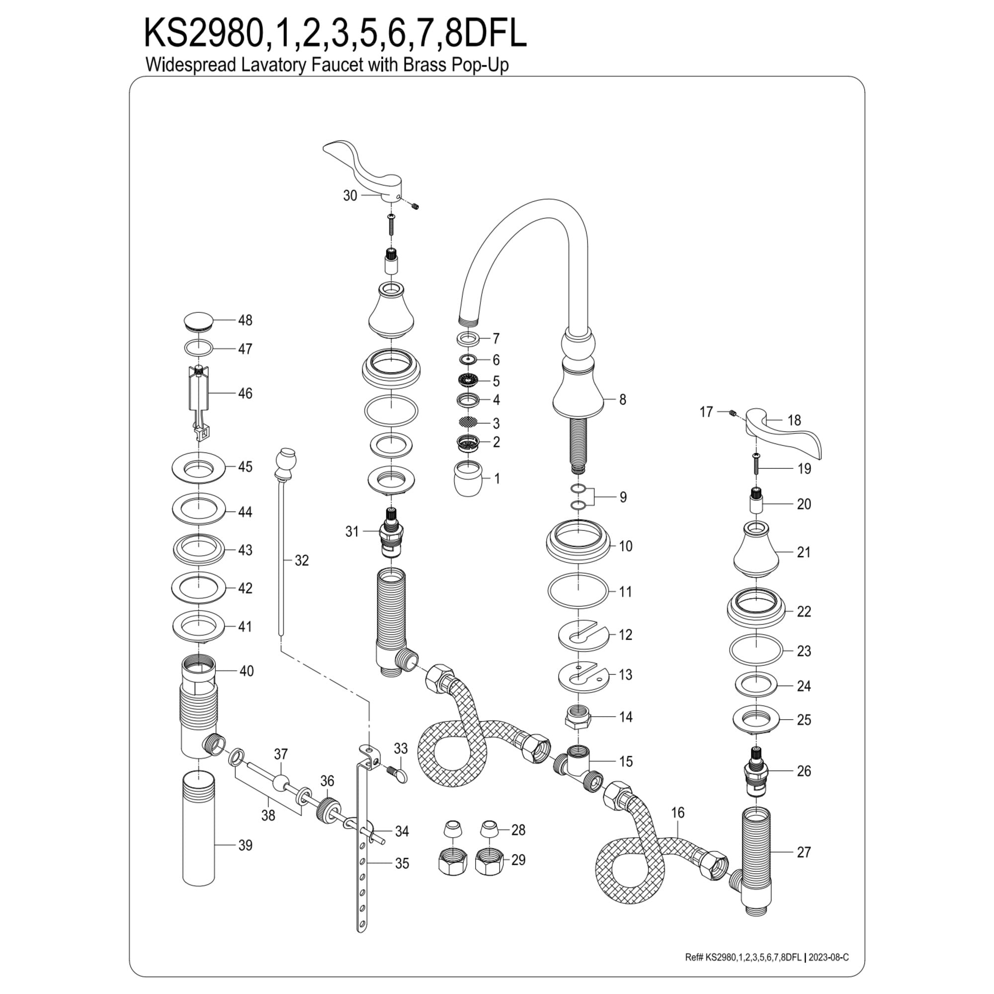 Kingston Brass KS2987DFL NuFrench Widespread Bathroom Faucet with Brass Pop-Up, Brushed Brass