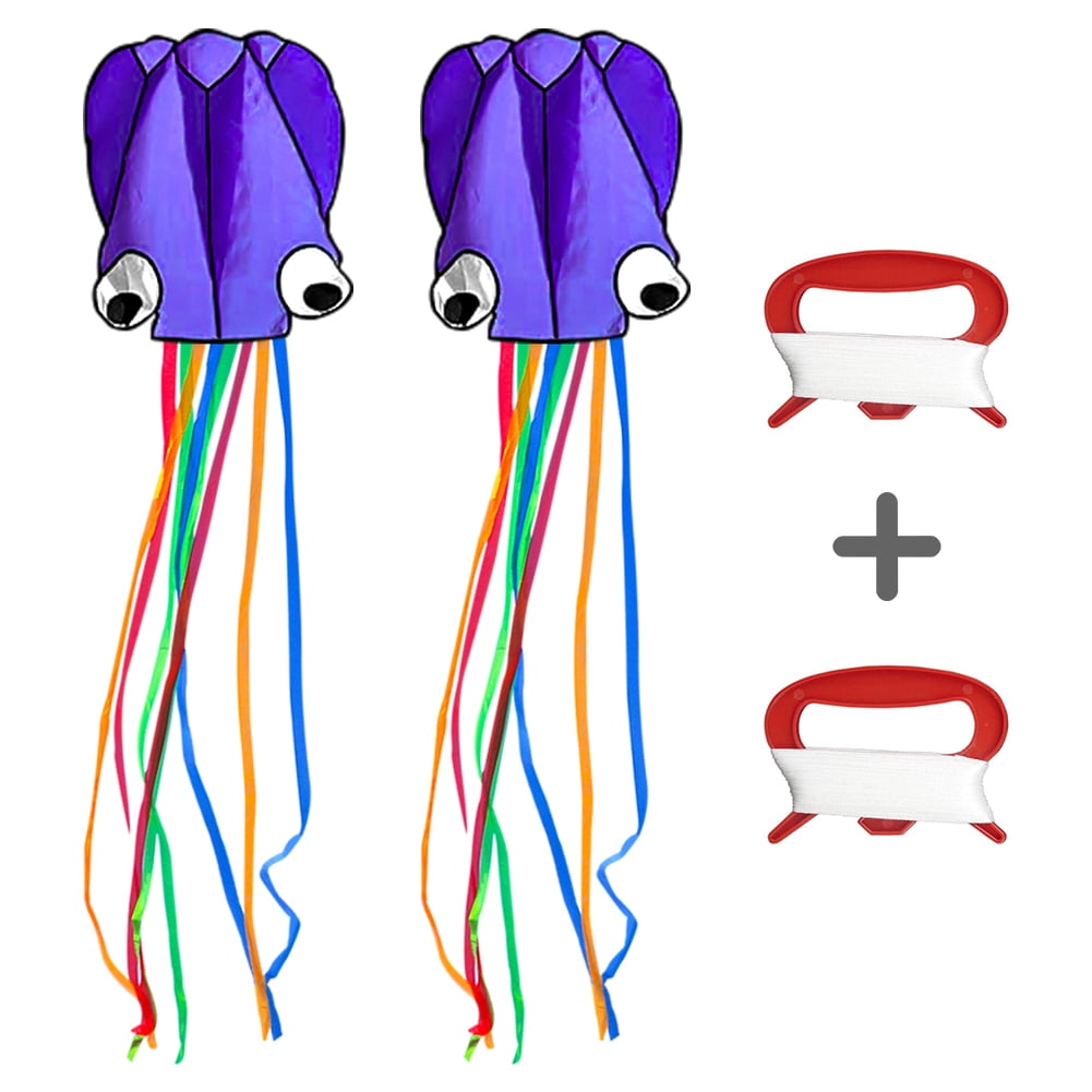 Kepooman 2 Pack Huge Mollusc Octopus Kite with Long Colorful Tail, 27.55" * 157.48", String Line Included, Purple