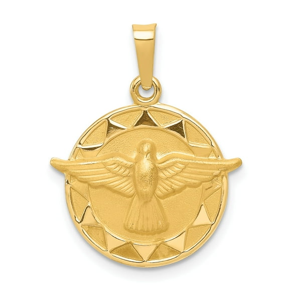 14k Holy Spirit Medal Round Pendant in 14k Yellow Gold