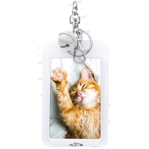 Mini Film Photo Keychain Picture Holder with Bell – Clear Photo Frame Key Chain for Instax Fujifilm Polaroid Mini 9 Film - DIY Picture Keychains for Wallet Size Photos, Gifts, White, Set of 1