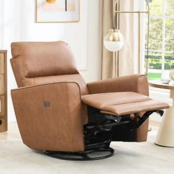 Studyset Swivel Rocking Recliner Chair, Glider Rocking Chair, Upholstered Faux Leather Recliner, Manual Recliner Chair with Lumbar Support, Nursery Rocking Recliner for Living Room