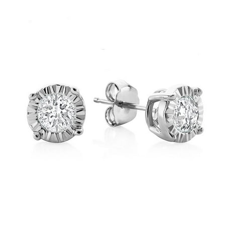 0.15 Carat Natural Diamond Miracle Stud Earrings in Sterling Silver