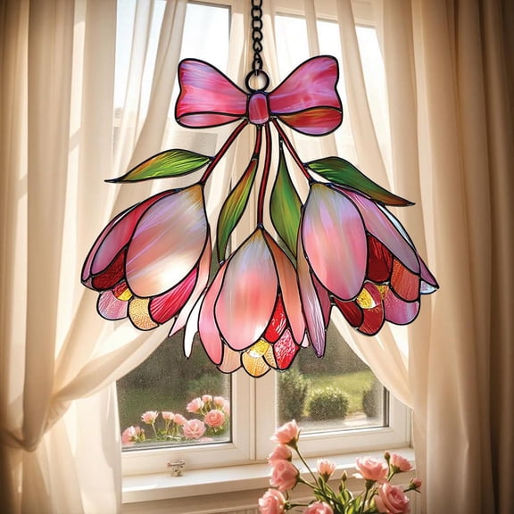 Tulip Acrylic Suncatcher Ornament, Faux Stained Glass Window Hanging, Perfect Birth Flower Gift for Her Birthday or Christmas