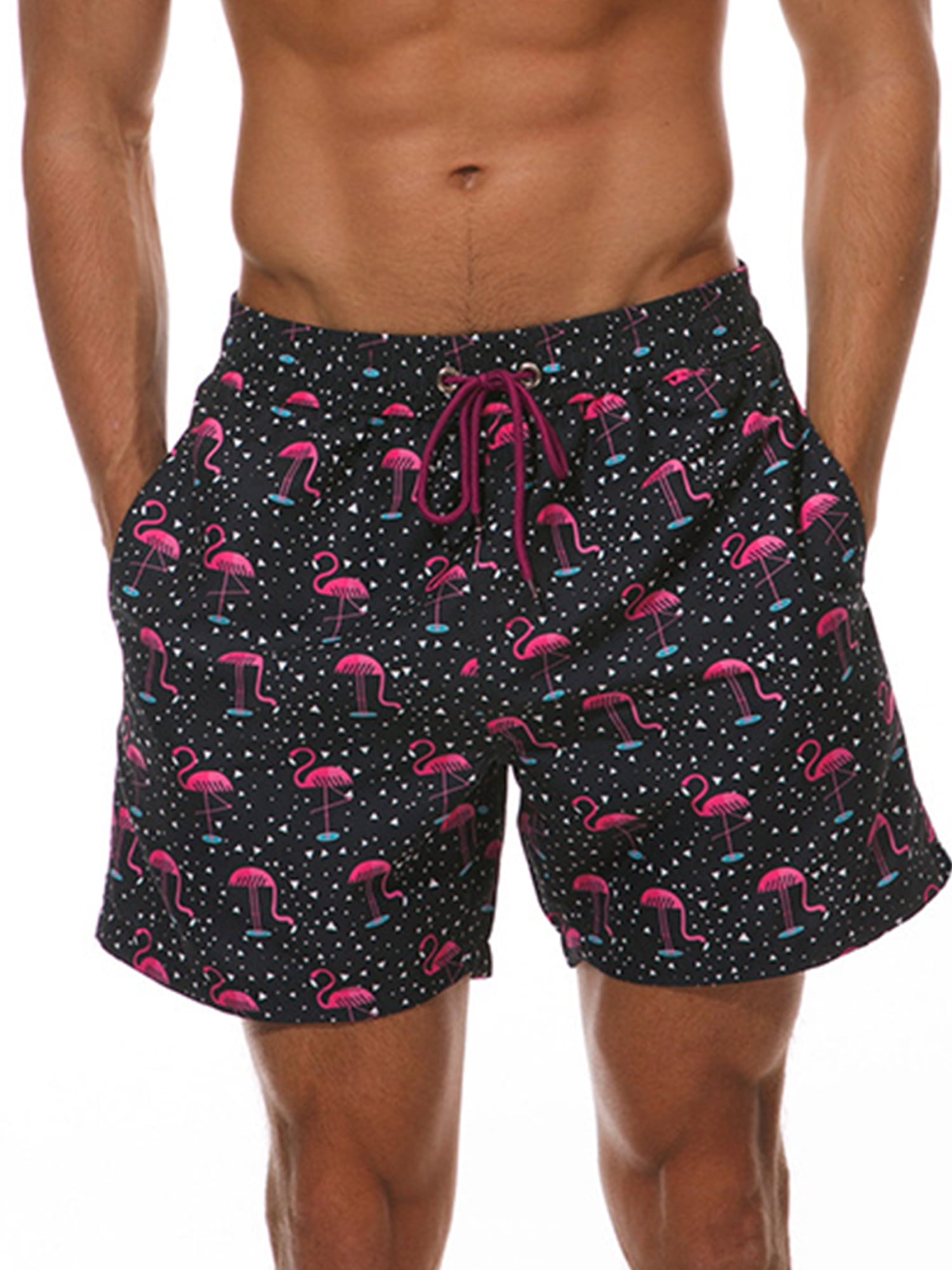Bright Tropical Flamingos Mens Swimwear Square Cut Swimsuits Quick Dry Swim Boxer Trunks Surf Board Shorts Briefs