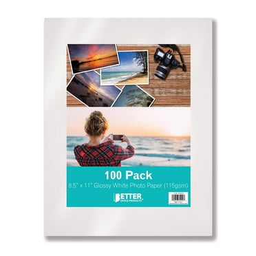 Thin Glossy Photo Paper, 100 Sheets, 8.5 x 11", 30 lb, 115gsm, Inkjet Photo Paper, by Better Office Products, for Brochure Printing, Custom Chip Bag Party Favors, Letter Size, 100-Count Pack