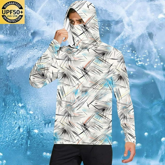 DDAPJ pyju Men's Sun Protection Camo Hoodie Lightweight UPF 50  Fishing Hiking Shirt Long Sleeve SPF UV Shirt Rash Guard Swim Shirts Light Gray L