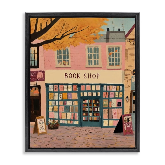Stupell Industries Eclectic Fall Book Shop Facade Black Floating Frame Canvas Art, 17 x 21, by The Prints Vibe