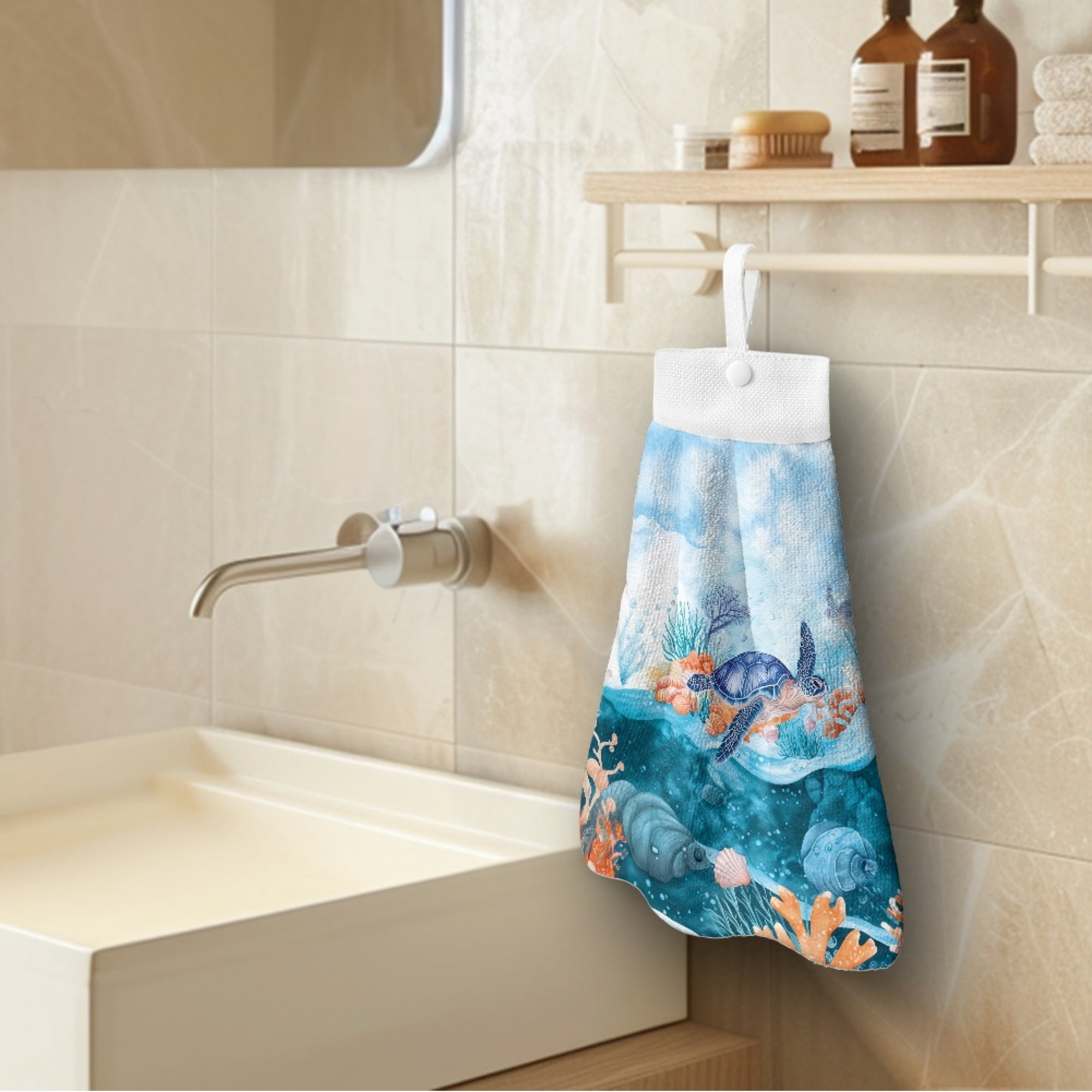 ZIATUBLE Ocean Turtle Kitchen Hand Towels Breathable Dish Towel Hand Towels Fast Drying Bathroom Hand Bath Towel Set of 3 Reusable Hanging Dual-Purpose Hand Towel Decor Accessories