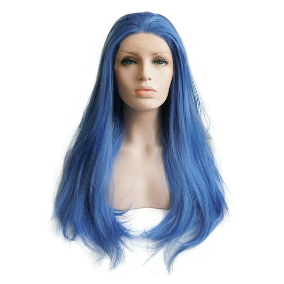 Unique Bargains Lace Front Wigs for Women 24" Blue Long Natural Curly with Wig Cap