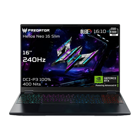 Acer Predator Helios Neo 16S AI PHN16S-71 - Intel Core Ultra 9 - 275HX / up to 5.4 GHz - Win 11 Home - GeForce RTX 5070 Ti - 32 GB RAM - 1.024 TB SSD NVMe - 16" OLED 2560 x 1600 (WQXGA) @ 240 Hz - 5 Gigabit Ethernet - Wi-Fi 6E, Bluetooth - abyssal black - kbd: US Intl