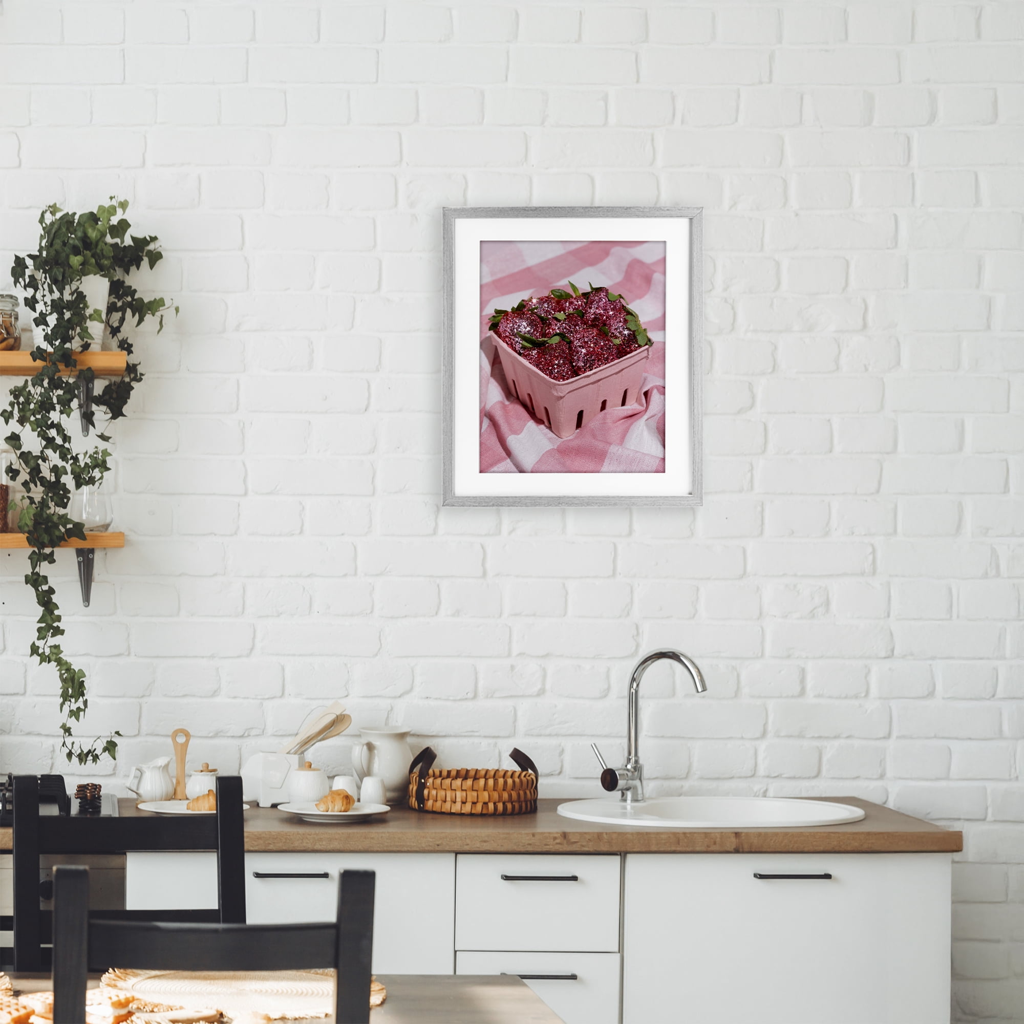 Stupell Industries Glam Glimmer Strawberries Gray Framed Print Under Glass, design by LISH Creative
