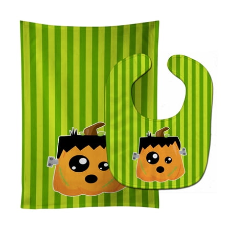 Halloween Pumpkin Frankenstein Baby Bib and Burp Cloth