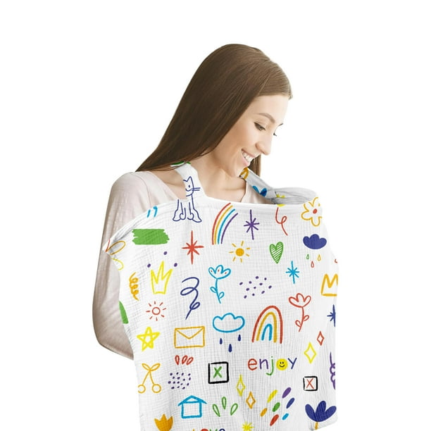 Manta de Maternidad diseño de Garabatos con Protección de 360° para Amamantar Delantal Privacidad para Recién Nacido