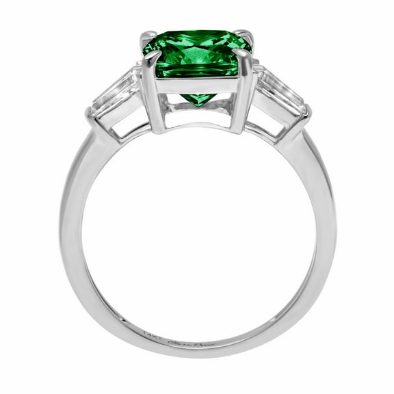 3 ct Cushion Cut Simulated Emerald Three-Stone Engagement Ring for Women in 18K White Gold