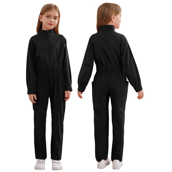 zdhoor Kids Coveralls for Girls Mechanic Boiler Suit Casual Jumpsuit with Pockets One Piece Romper Black 8