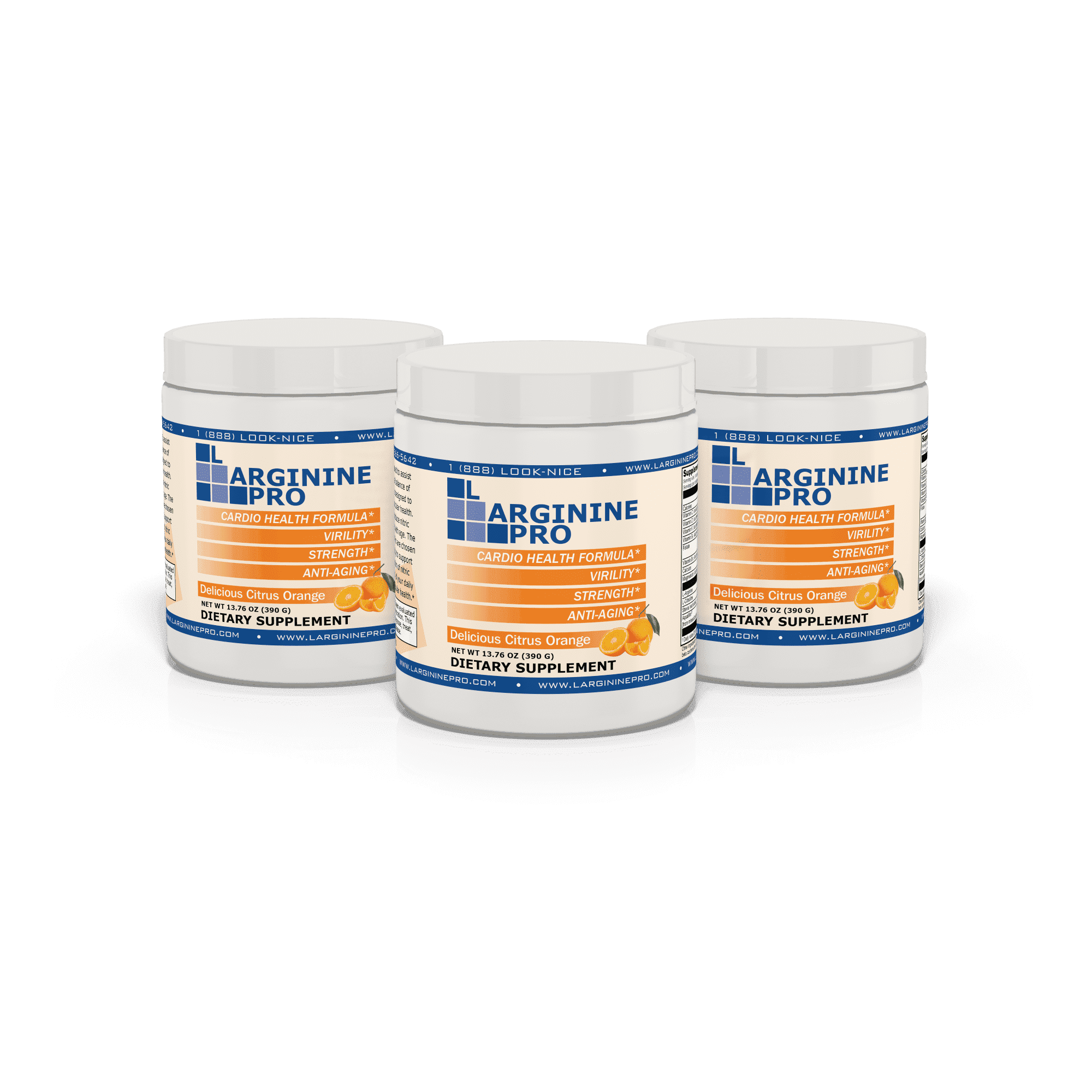 L-Arginine Pro Nitric Oxide Booster - 5500mg L-Arginine, 1100mg L-Citrulline Cardio Health, , 3-Pack Jars, Citrus Orange