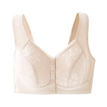 Blphud Bras Women Wireless Womens Sports Bras Women s Large Front Button Bra Thin Style without Steel Ring Comfortable Gathering Tank Top Bra for Middle and Elderly People Beige L