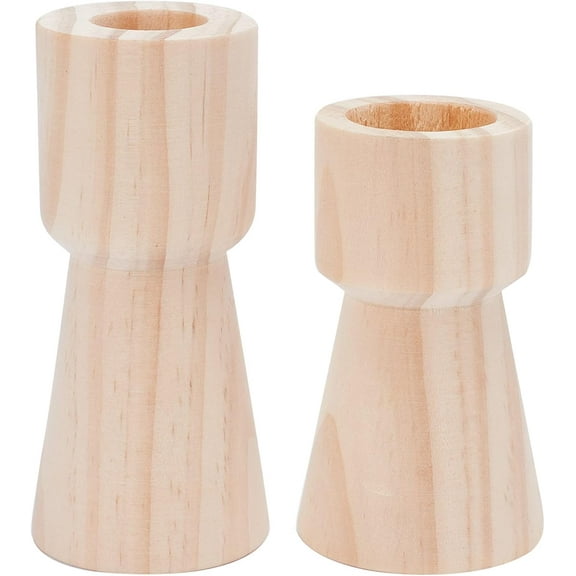 2 Size Unfinished Wooden Candlesticks Wood Holders Rustic Pillar Cup Stands Candlesticks 4/5 Inch Hole Classics