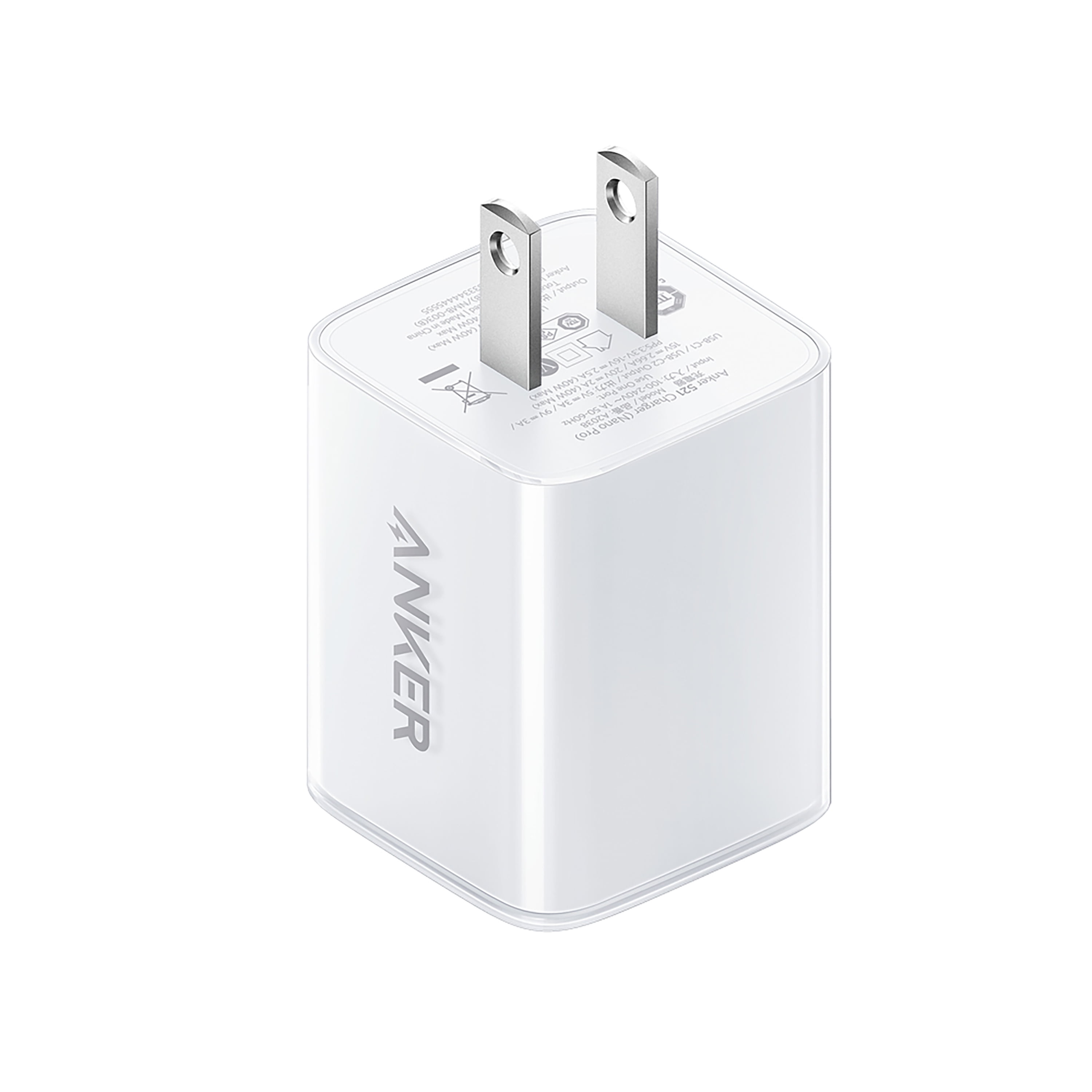 Anker Nano 40W GaN 2-Port Wall Charger (2 USB-C), Compact Fast Charger, White