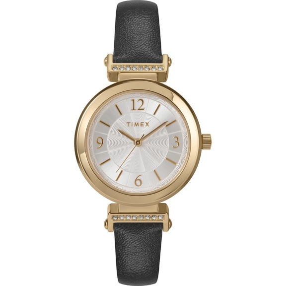 Timex Women's Gold tone case with Black strap