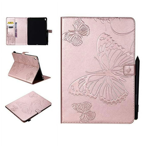 iPad 4 3 2 Case, Allytech Embossed with Butterfly Series AUTO WAKE/SLEEP Folio Stand Wallet Case with Cards/Cash Holder for iPad 9.7" iPad 2nd, 3rd, 4th Generation Tablet, Rosegold